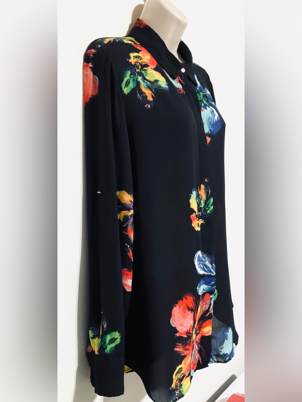 Floral Print Button-Up Blouse - black Multi Color Floral - Picture 2 of 10